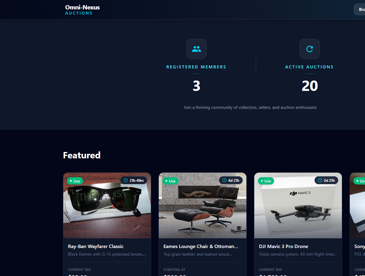 Omni-Nexus Auctions marketplace interface